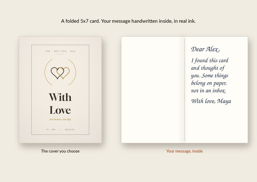Inside of the With Love card: your message handwritten in real ink