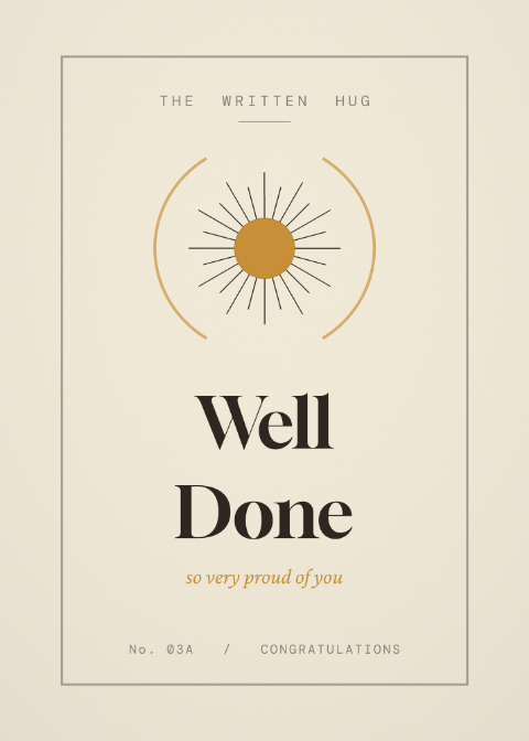 Well Done congratulations card from The Written Hug