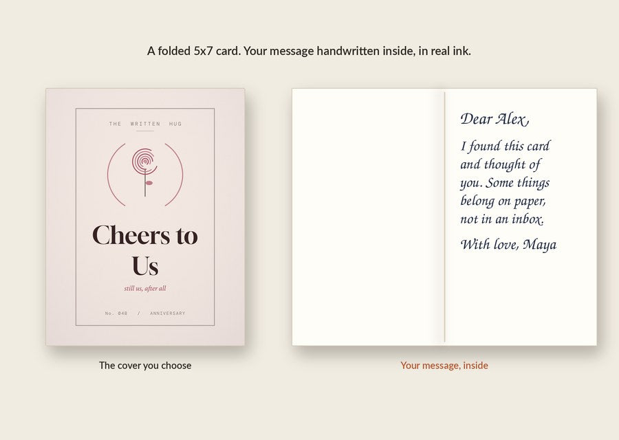Inside of the Cheers to Us card: your message handwritten in real ink