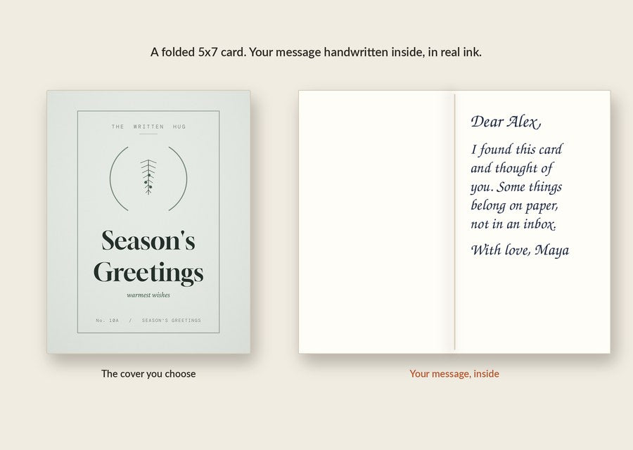 Inside of the Season's Greetings card: your message handwritten in real ink