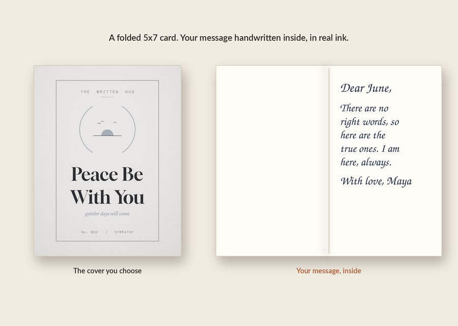 Inside of the Peace Be With You card: your message handwritten in real ink
