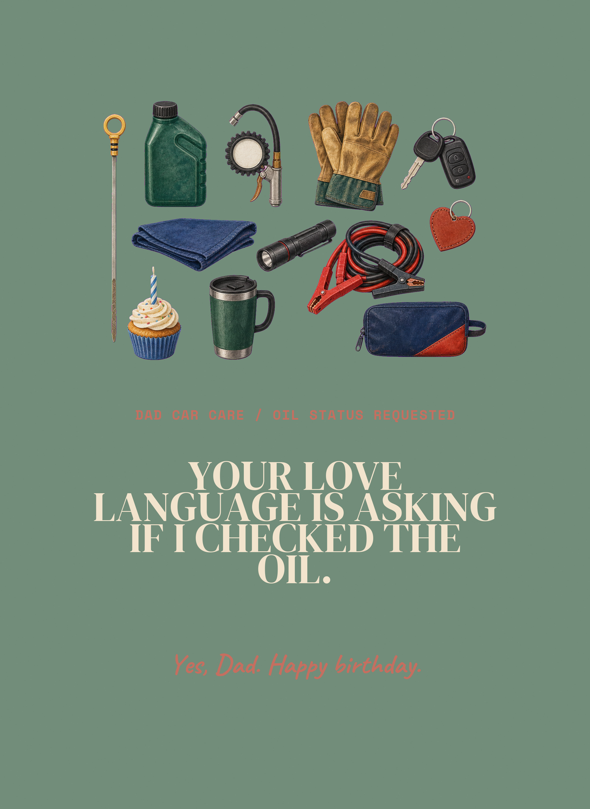 Your Love Language Is Asking If I Checked the Oil. greeting card front