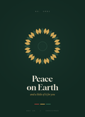 Peace on Earth card, a gold geometric wreath on deep forest green