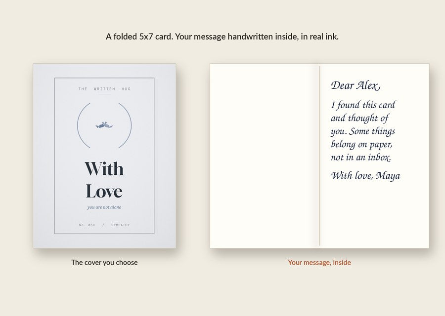 Inside of the With Love card: your message handwritten in real ink