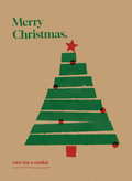 Merry Christmas. Save me a cookie. Christmas card with a green paper-strip tree and red ornaments on kraft paper