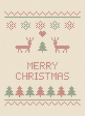 Christmas card with a folk cross-stitch of reindeer, pines and stars