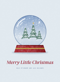 Christmas card with a snow globe of pines and falling snow