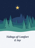 Christmas card with layered paper-cut hills and pines under a star