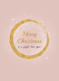 Christmas card with a gold brushstroke ring on soft blush