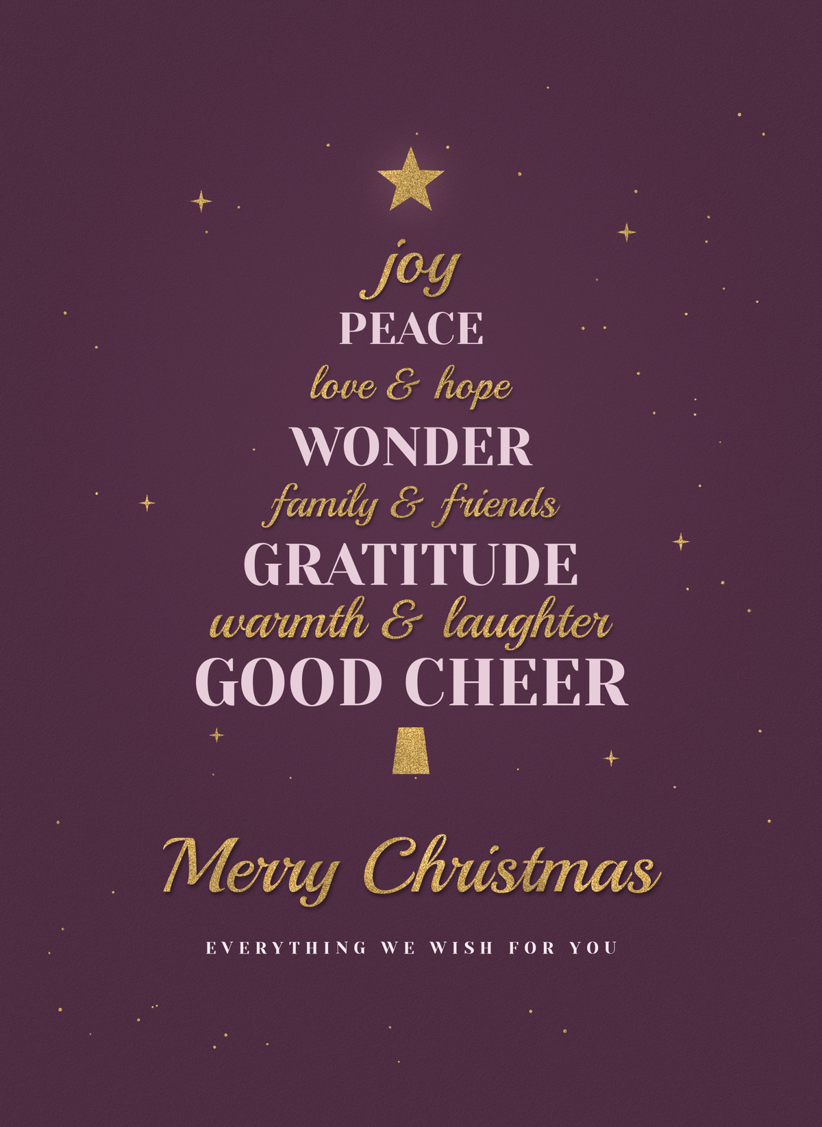 Christmas card with a Christmas tree made of holiday wishes