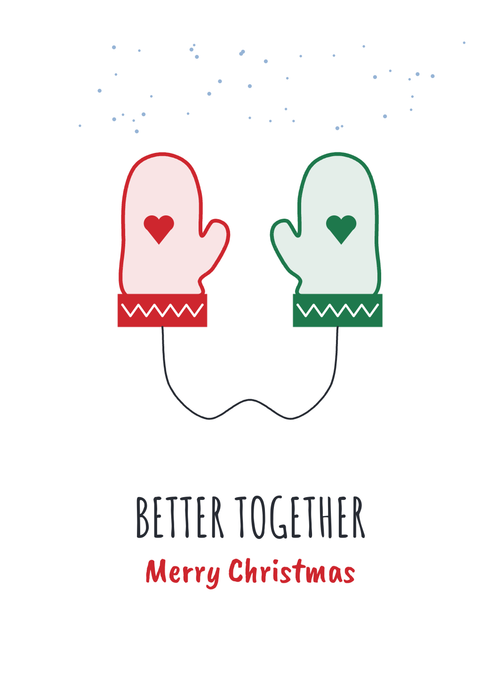 Christmas card with a pair of mittens joined by a string