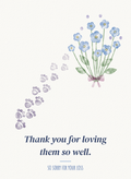 Sympathy card with watercolor paw prints leading to forget-me-nots