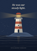 Sympathy card with a lighthouse shining over a night sea
