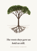 Sympathy card with a tree with deep roots in pen and watercolor