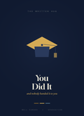 You Did It card, a gold mortarboard cap on deep navy