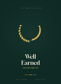 Well Earned card, a gold laurel wreath on deep emerald
