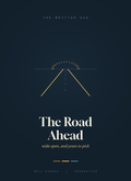The Road Ahead card, a gold road running to a sunrise horizon on deep blue