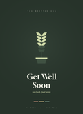 Get Well Soon card, a pale green potted sprig on deep forest