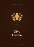 Give Thanks card, a gold wheat sheaf on deep rust