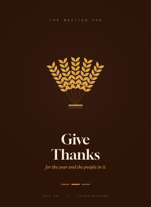 Give Thanks card, a gold wheat sheaf on deep rust