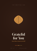 Grateful for You card, a gold autumn leaf on warm brown