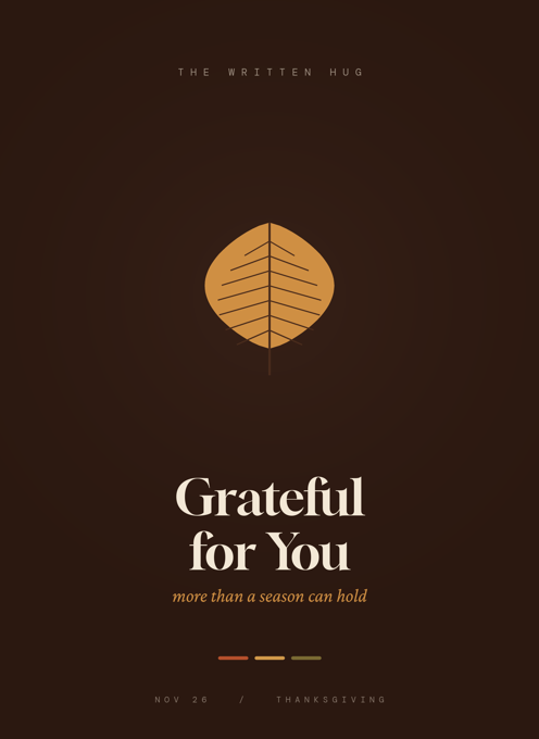 Grateful for You card, a gold autumn leaf on warm brown