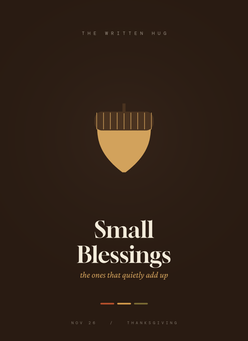 Small Blessings card, a gold acorn on warm brown