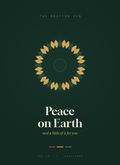 Peace on Earth card, a gold geometric wreath on deep forest green