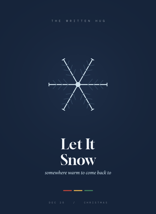 Let It Snow card, a pale geometric snowflake on deep winter blue