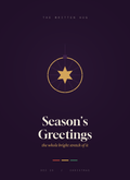 Season's Greetings card, a faceted gold ornament with a star on deep plum
